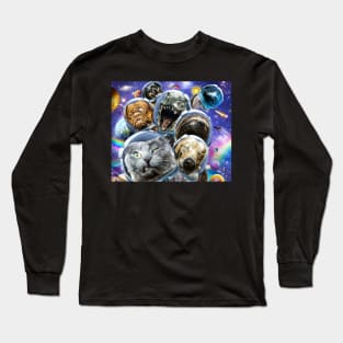 Space Cat Sloth Dog Dinosaur Shark Selfie Long Sleeve T-Shirt